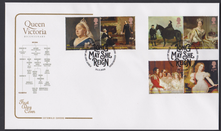 2019 Queen Victoria Bicentenary Set COTSWOLD FDC Tallents House, Edinburgh Postmark - Click Image to Close