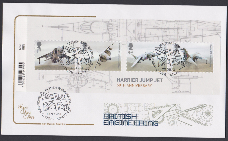 2019 British Engineering Mini Sheet COTSWOLD FDC Engineer Close, London Postmark - Click Image to Close