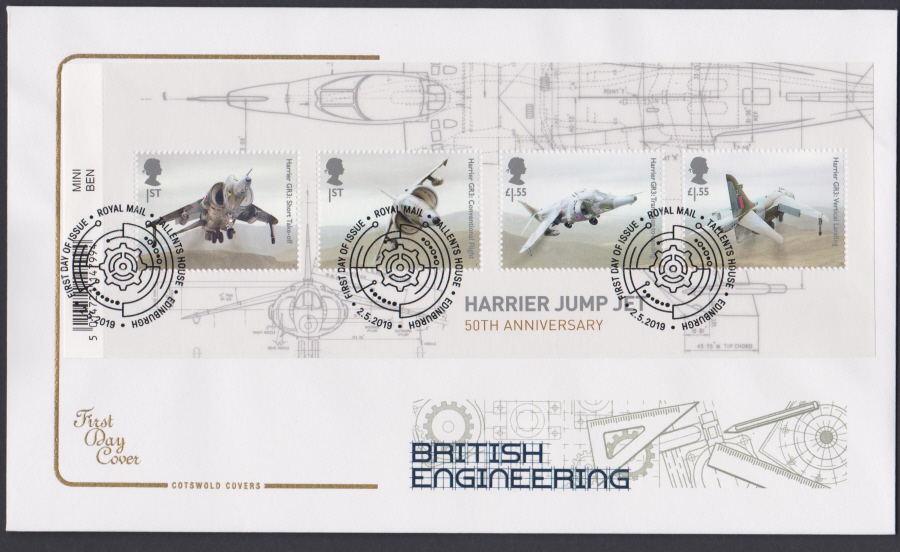 2019 British Engineering Mini Sheet COTSWOLD FDC F D I Tallents House, Edinburgh Postmark