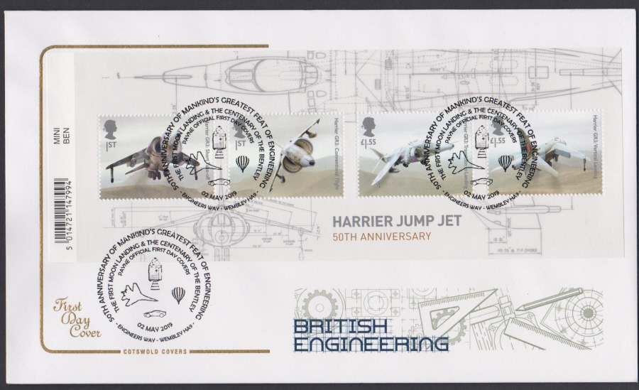 2019 British Engineering Mini Sheet COTSWOLD FDC Engineers Way, Wembley HA9 Postmark - Click Image to Close