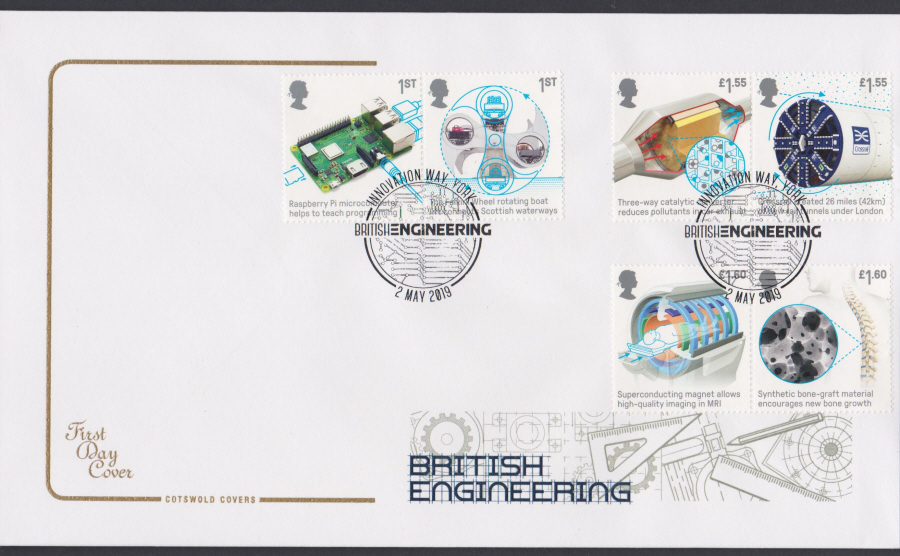 2019 British Engineering Set COTSWOLD FDC Innovation Way, York Postmark - Click Image to Close
