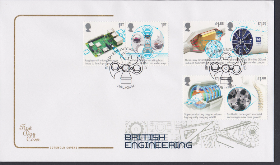 2019 British Engineering Set COTSWOLD FDC Falkirk Postmark - Click Image to Close