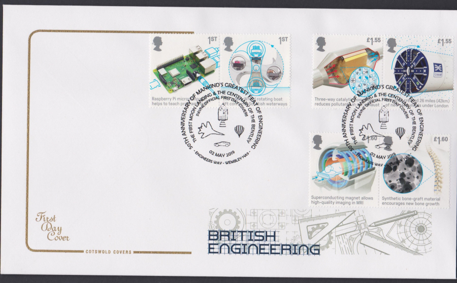 2019 British Engineering Set COTSWOLD FDC Engineers Way, Wembley HA9 Postmark