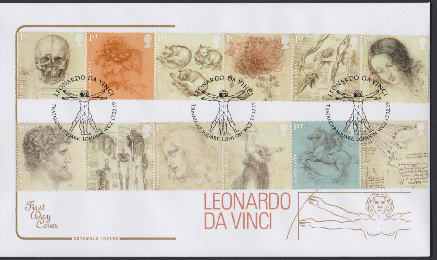 2019 Leonardo Da Vinci COTSWOLD FDC Trafalgar Square London WC2 Postmark