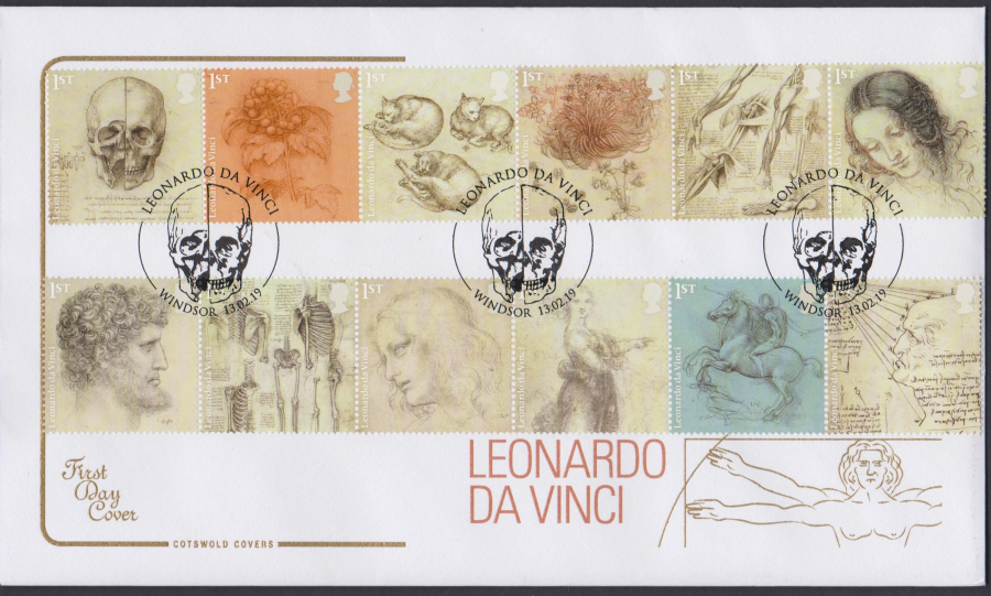 2019 Leonardo Da Vinci COTSWOLD FDC Windsor ( Scull ) Postmark