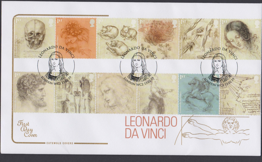 2019 Leonardo Da Vinci COTSWOLD FDC London WC2 (Mona Lisa) Postmark