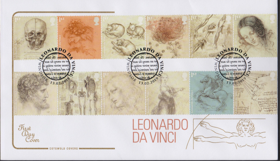 2019 Leonardo Da Vinci COTSWOLD FDC Windsor Text Postmark Postmark