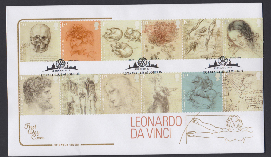 2019 Leonardo Da Vinci COTSWOLD FDC Rotary Club of London ) Postmark