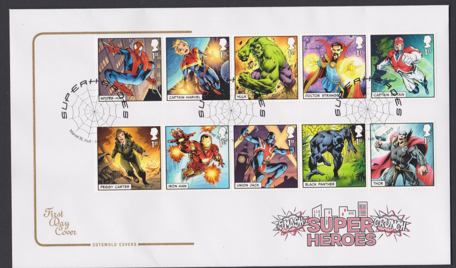 2019 FDC -Marvel Set COTSWOLD FDC Marvel St Hull Postmark