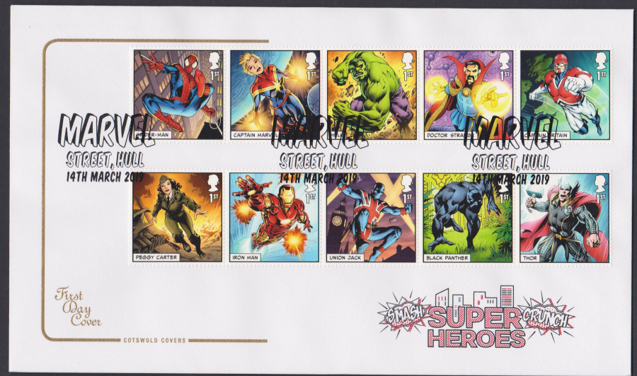 2019 FDC -Marvel Set COTSWOLD FDC Street Hull Postmark