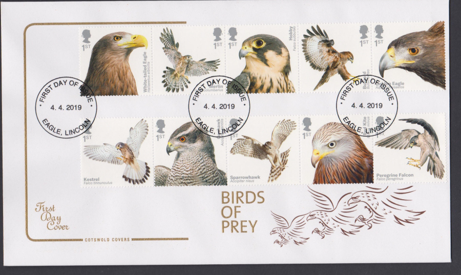 2019 FDC - Birds of Prey COTSWOLD FDC F D I Eagle ,Lincoln NON PICTORIAL Postmark