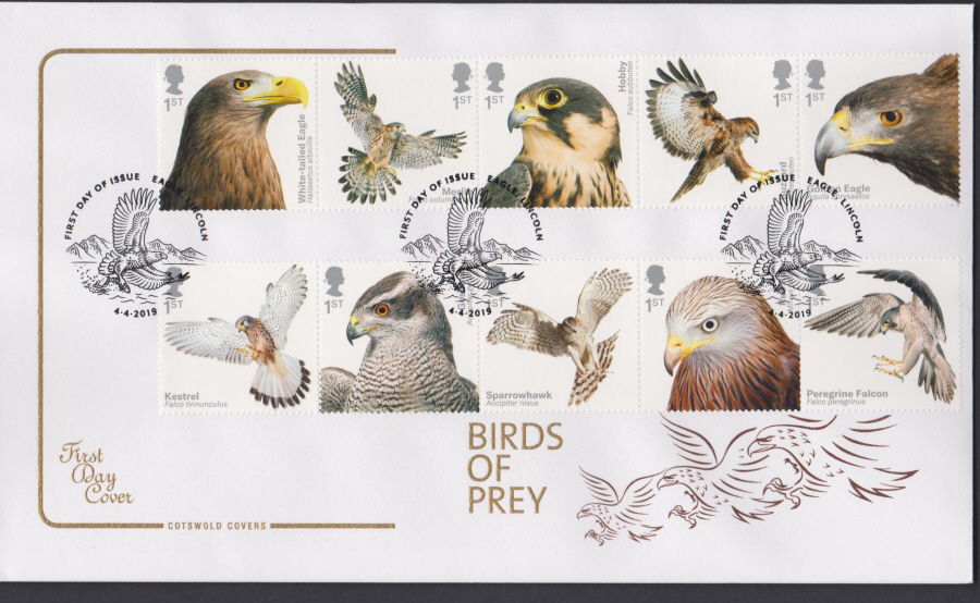 2019 FDC - Birds of Prey COTSWOLD FDC F D I Eagle ,Lincoln Postmark