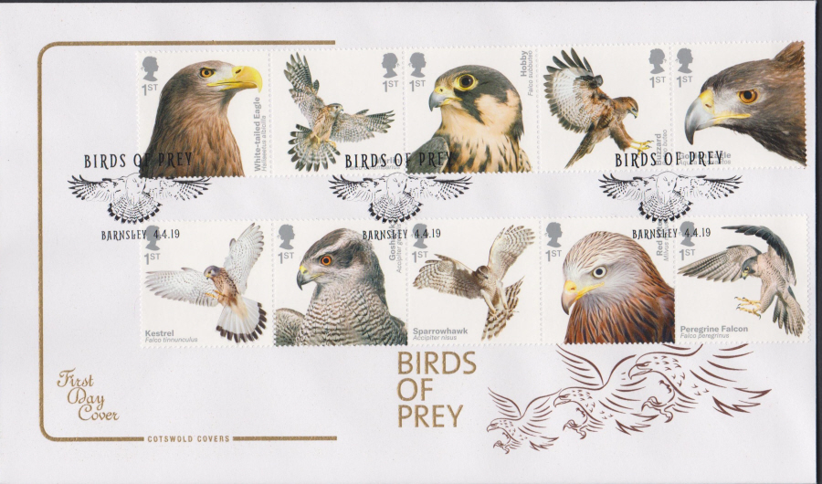 2019 FDC - Birds of Prey COTSWOLD FDC Birds of Prey, Barnsley Postmark - Click Image to Close