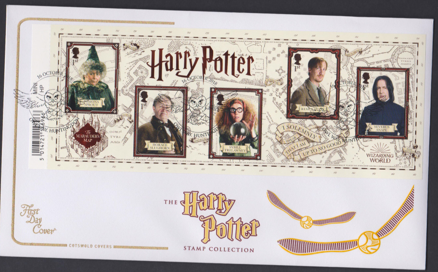 2018 FDC - COTSWOLD Harry Pottter Mini Sheet .- Owl Way, Huntingdon Postmark