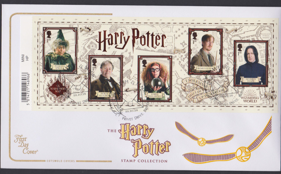 2018 FDC - COTSWOLD Harry Pottter Mini Sheet .- Privit Drive Bristol Postmark