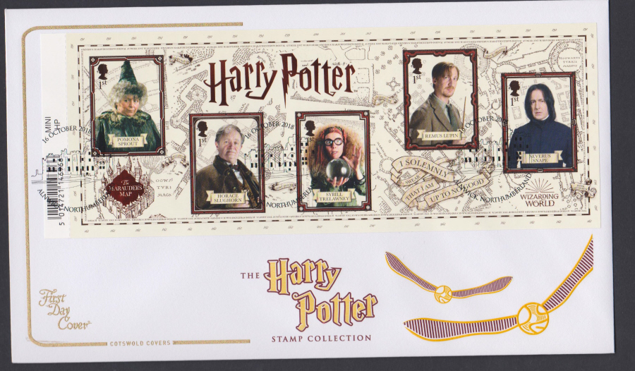 2018 FDC - COTSWOLD Harry Pottter Mini Sheet .-Alnwick,Northumberland Postmark