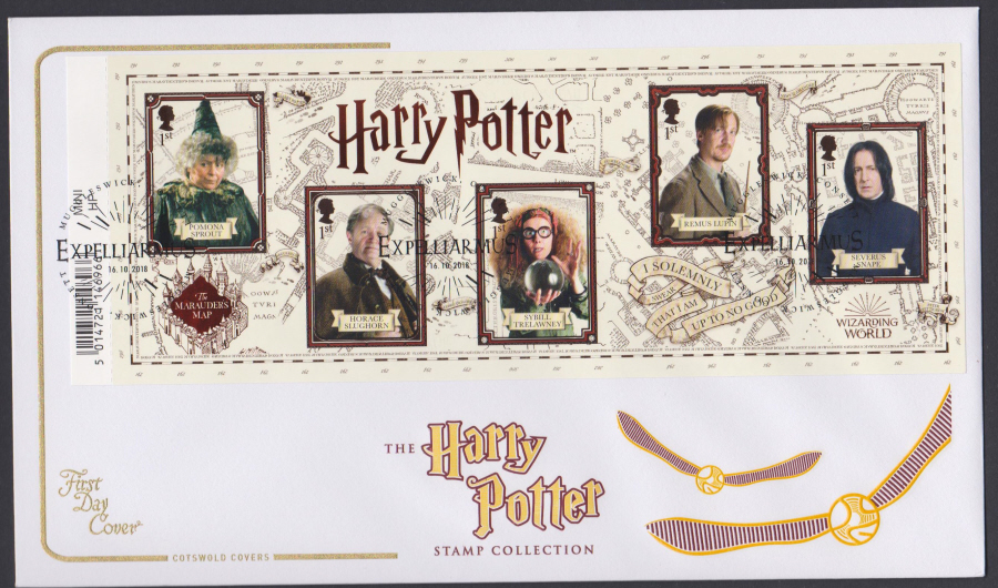 2018 FDC - COTSWOLD Harry Pottter Mini Sheet .- F D I Muggleswick Conset Postmark - Click Image to Close