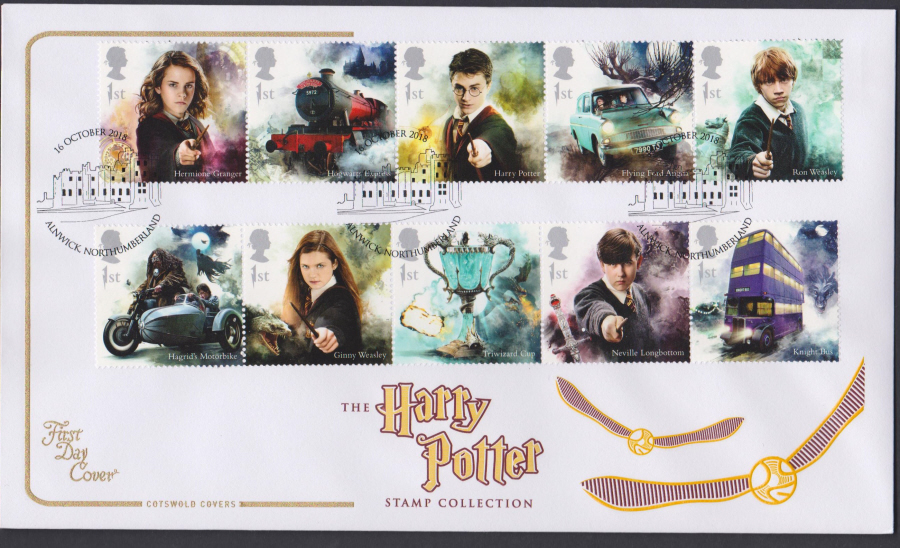 2018 FDC - Cotswold Harry Pottter Set.- Alnwick, Northumberland Postmark