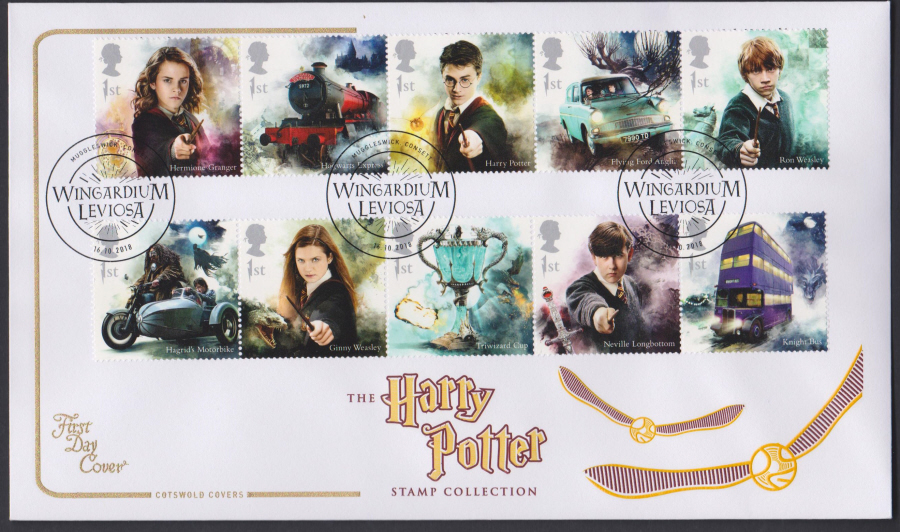 2018 FDC - Cotswold Harry Pottter Set.- Wingardiul,Muggleswick Postmark - Click Image to Close