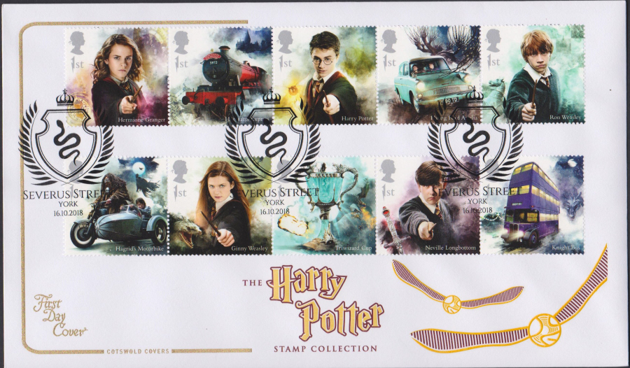 2018 FDC -Cotswold Harry Pottter Set.- Severus Street York Postmark