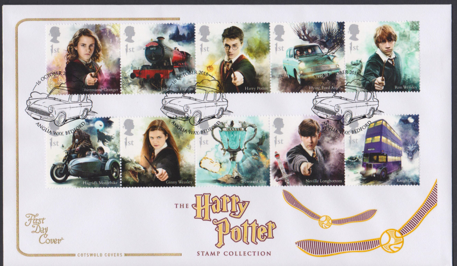 2018 FDC - Cotswold Harry Pottter Set.- Anglia Way, Bedford Postmark