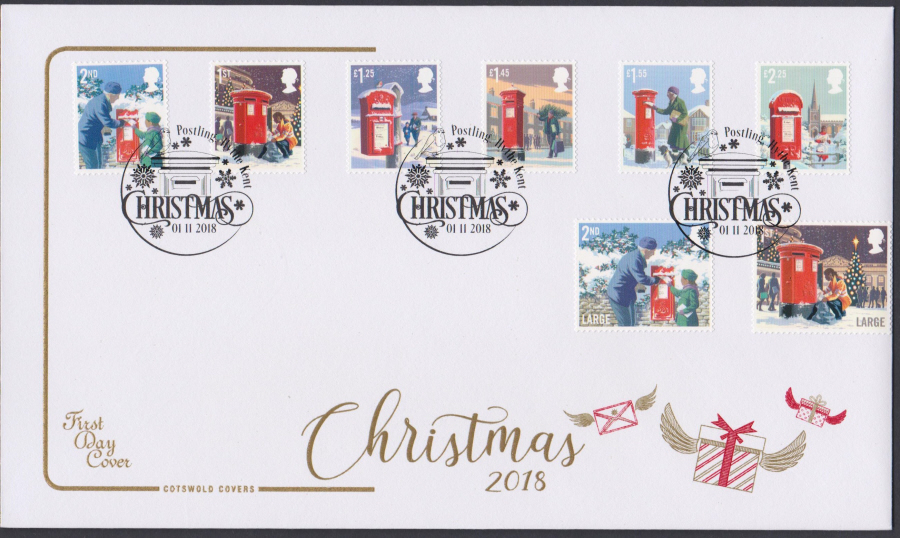 2018 FDC Cotswold - Christmas Set - Postling,Hythe Kent Postmark - Click Image to Close