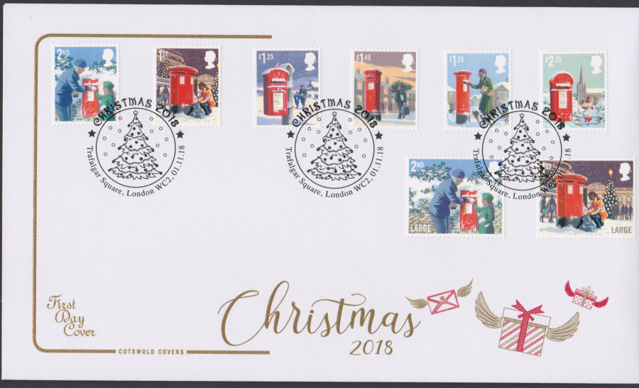 2018 FDC -Cotswold Christmas Set - Trafalgar Sq London WC2 Postmark