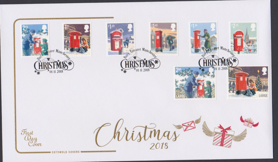 2018 FDC -Cotswold Christmas Set - Bury Greater Manchester Postmark