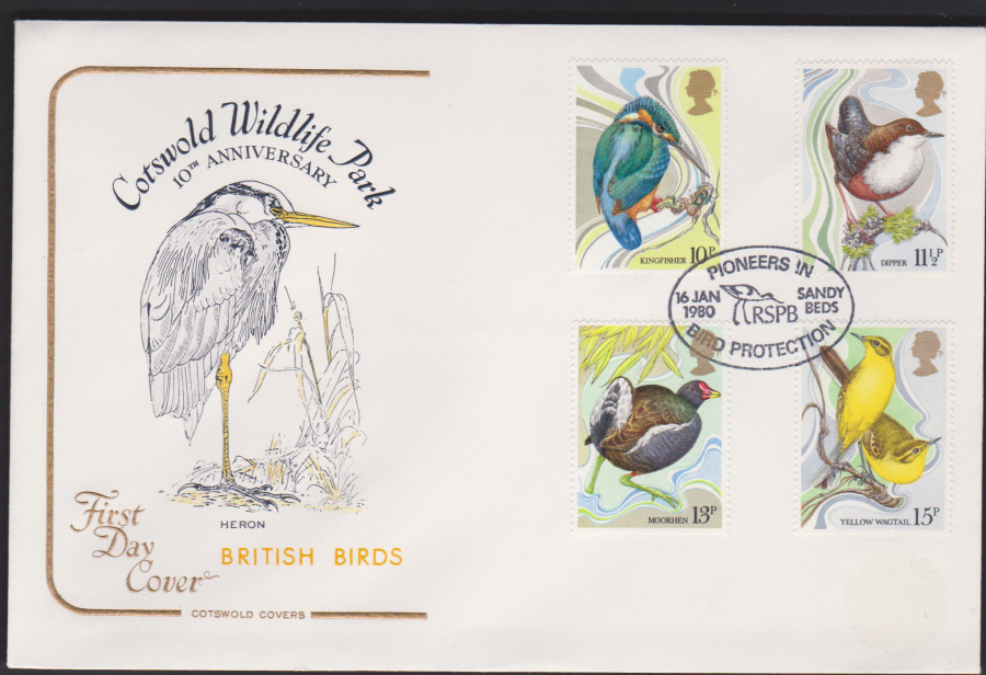1980 Cotswold FDC British Birds :-RSPB Sandy,Beds Postmark