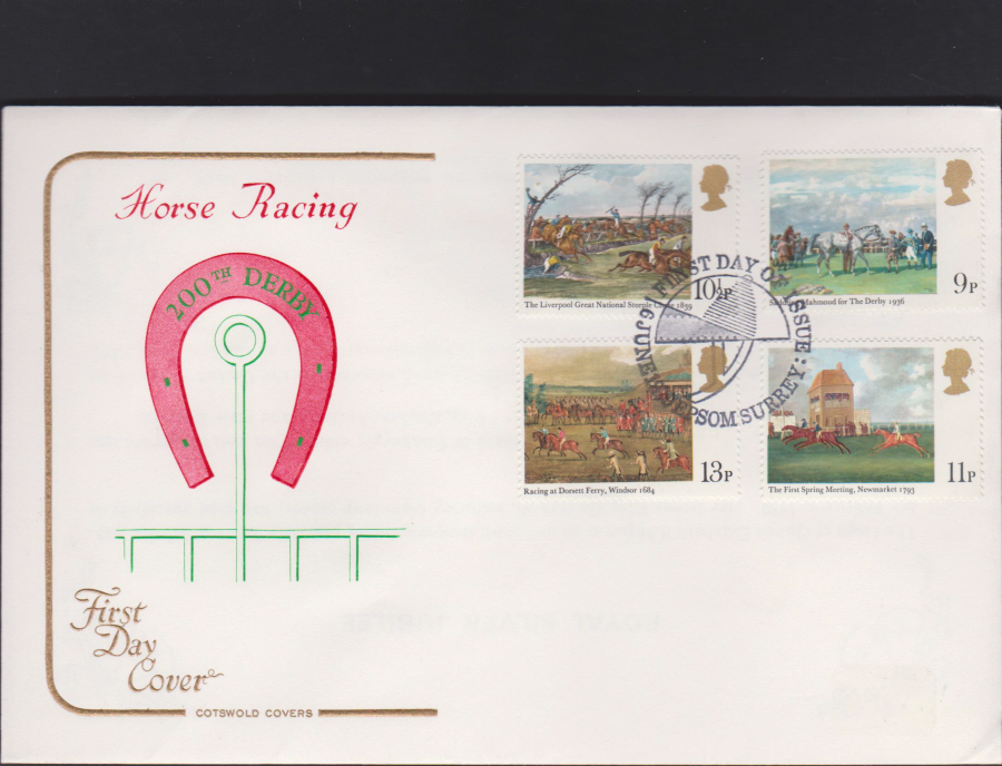 1979 Cotswold FDC Horse Racing :- First Day of Issue Epsom,Surrey Postmark