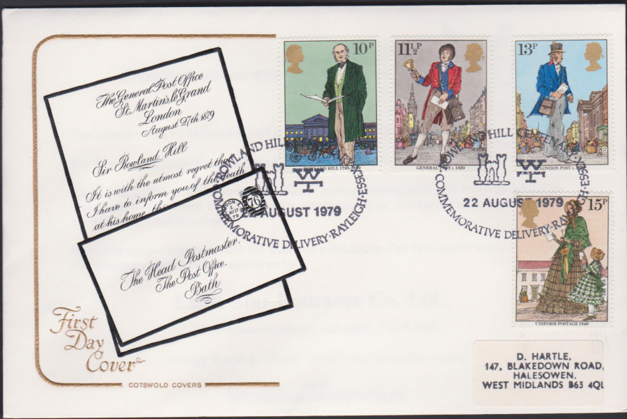 1979 Cotswold FDC Rowland Hill Set :-Rayleigh, Essex Postmark