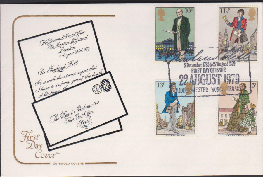 1979 Cotswold FDC Rowland Hill Set :-Kidderminster, Worcestershire Postmark