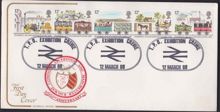 1980 Cotswold FDC Liverpool & Manchester Railway :-T P O Exhibition,Crewe Postmark - Click Image to Close