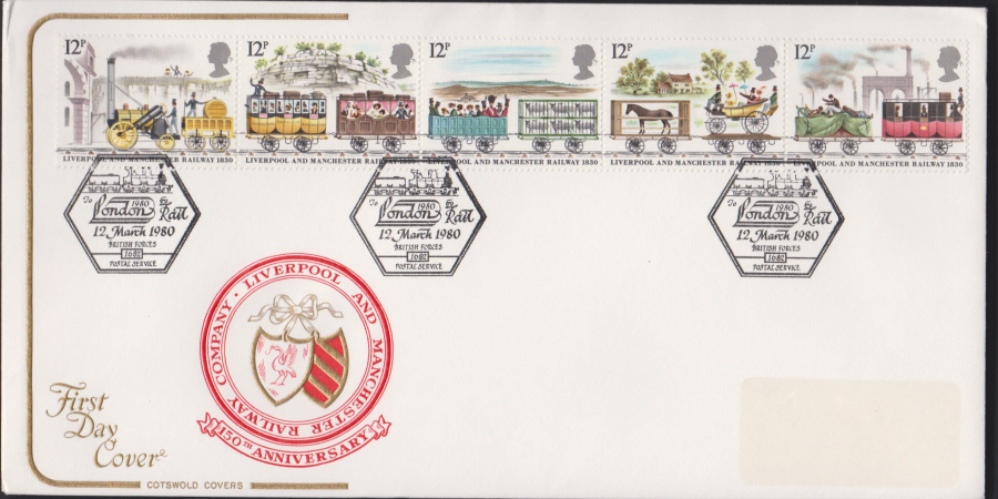 1980 Cotswold FDC Liverpool & Manchester Railway :-British FRorces Postal Service Postmark