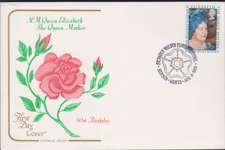 1980 Cotswold FDC Queen Mother 80th Birthday :-Hitchin Herts Postmark - Click Image to Close
