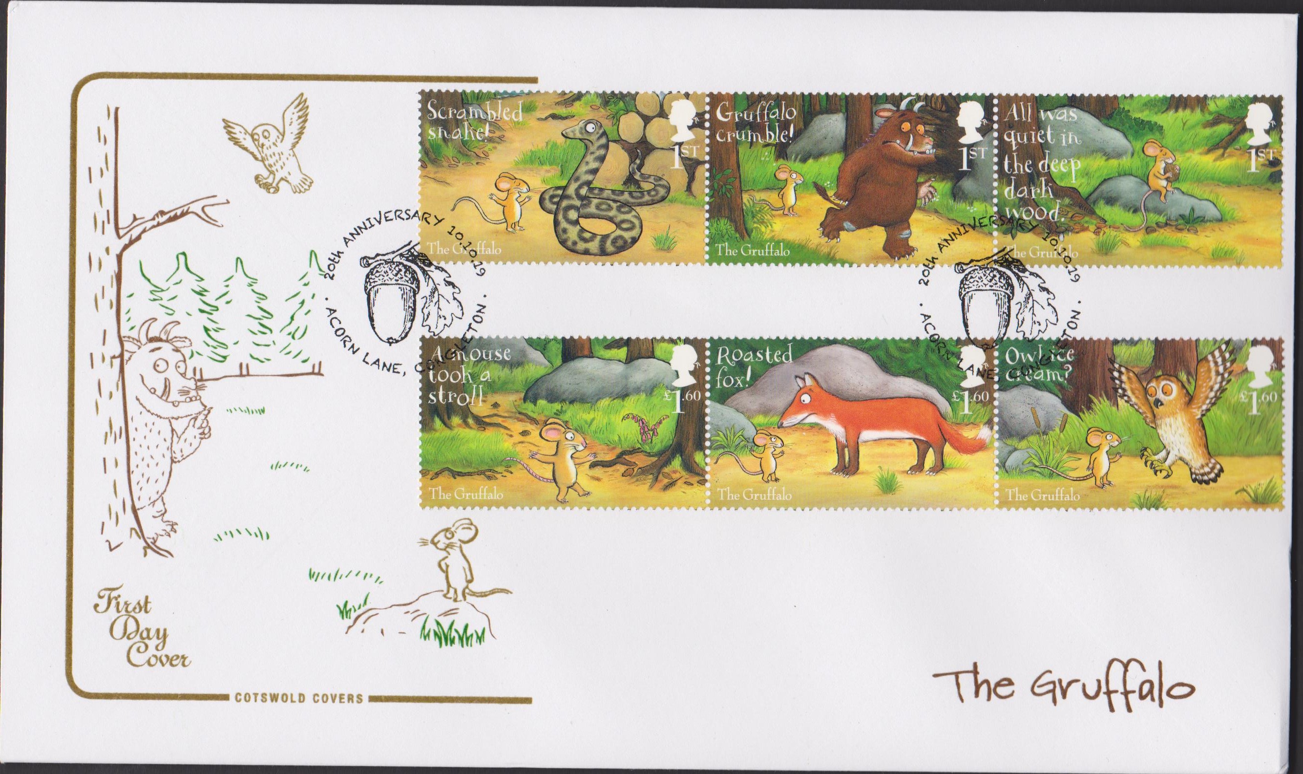 2019 FDC -Gruffalo Set FDC Acorn Lane,Congleton Postmark