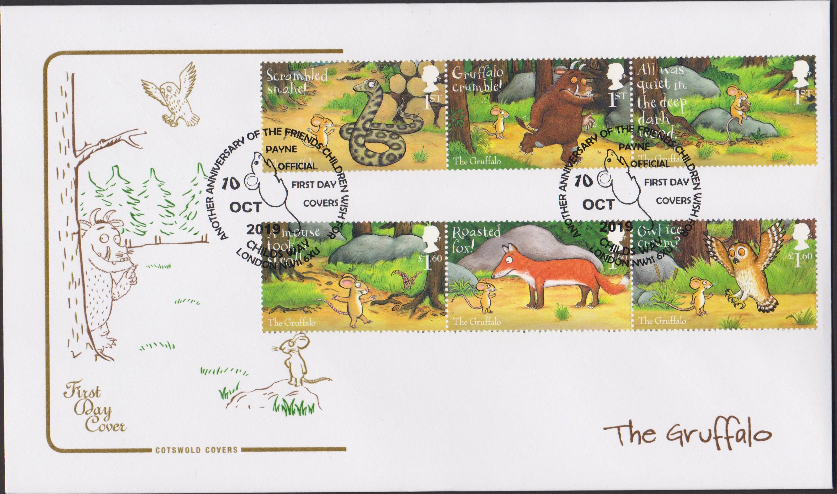 2019 FDC -Gruffalo Set FDC Childs Way London NW11 6XU Postmark