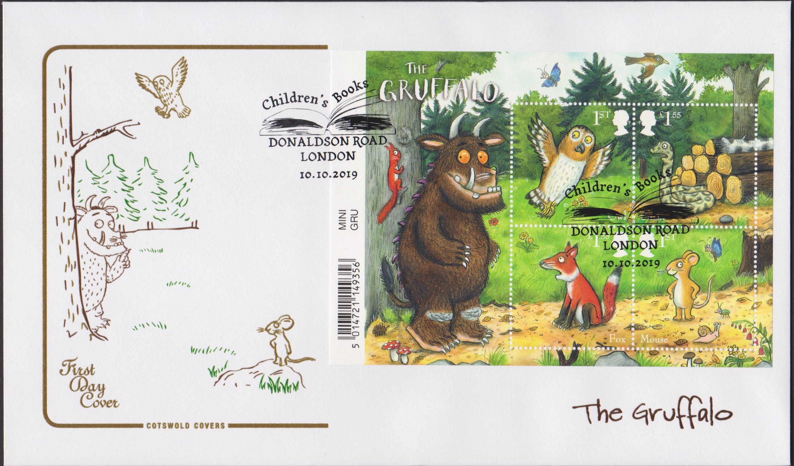 2019 FDC -Gruffalo Mini Sheet FDC Donaldson Road, London Postmark - Click Image to Close