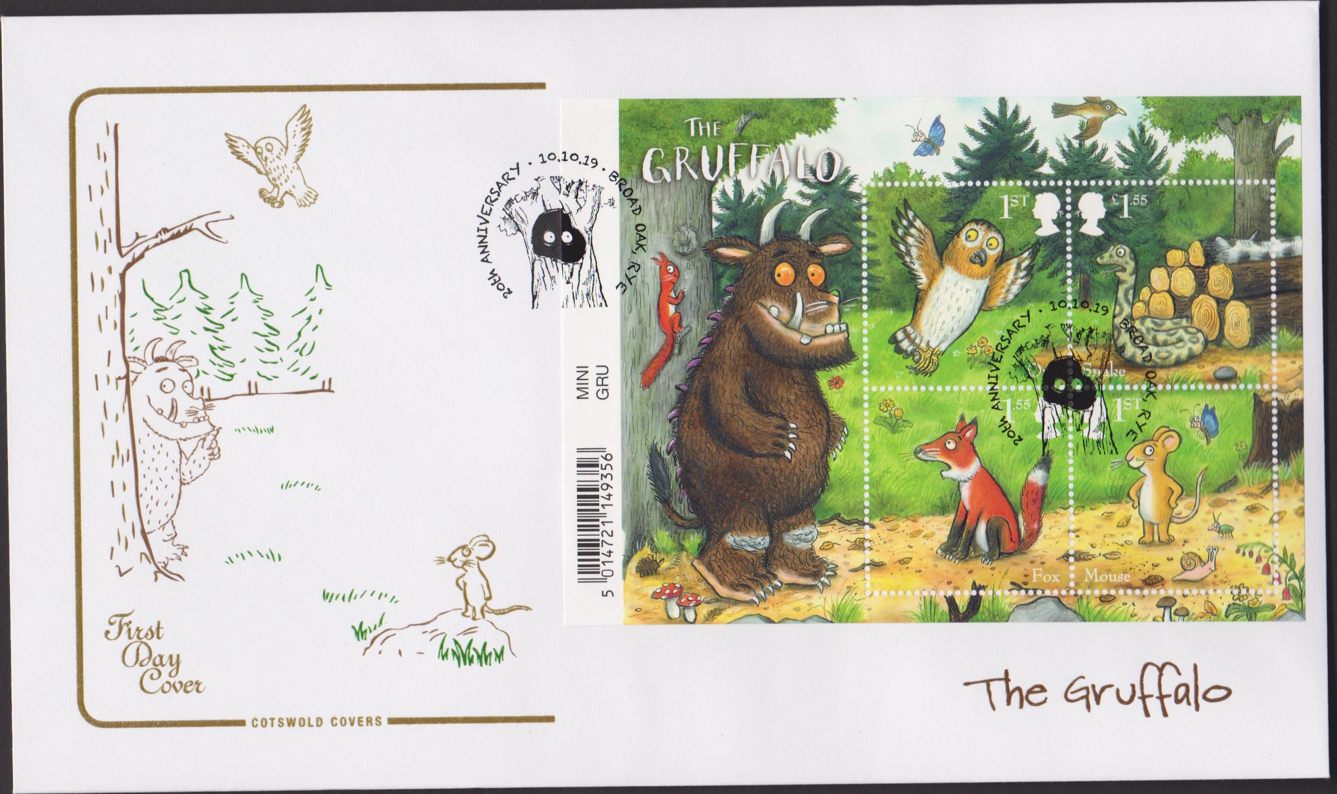 2019 FDC -Gruffalo Mini Sheet FDC Broad Oak, Rye Postmark - Click Image to Close