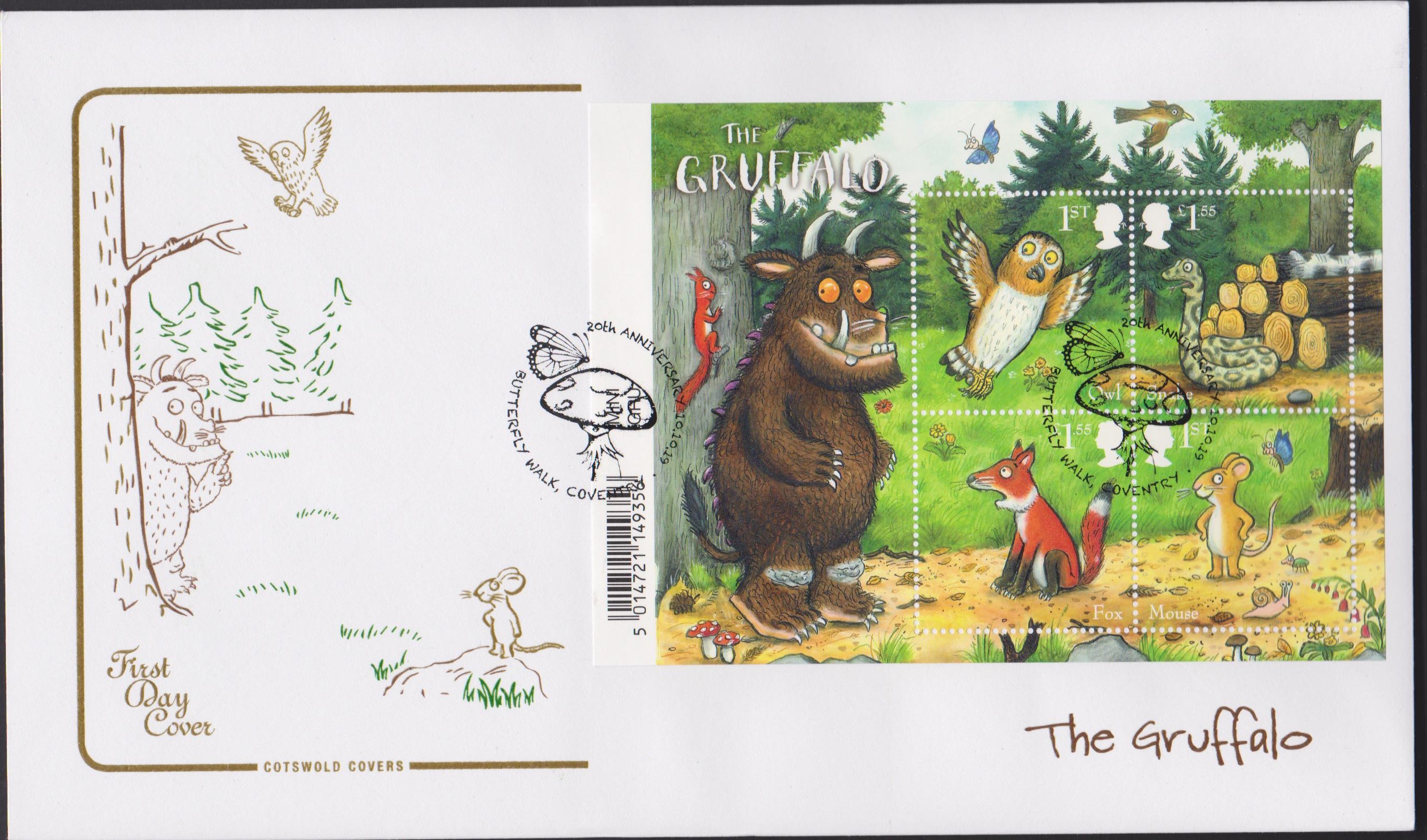 2019 FDC -Gruffalo Mini Sheet FDC Butterfly Walk, Coventry Postmark - Click Image to Close