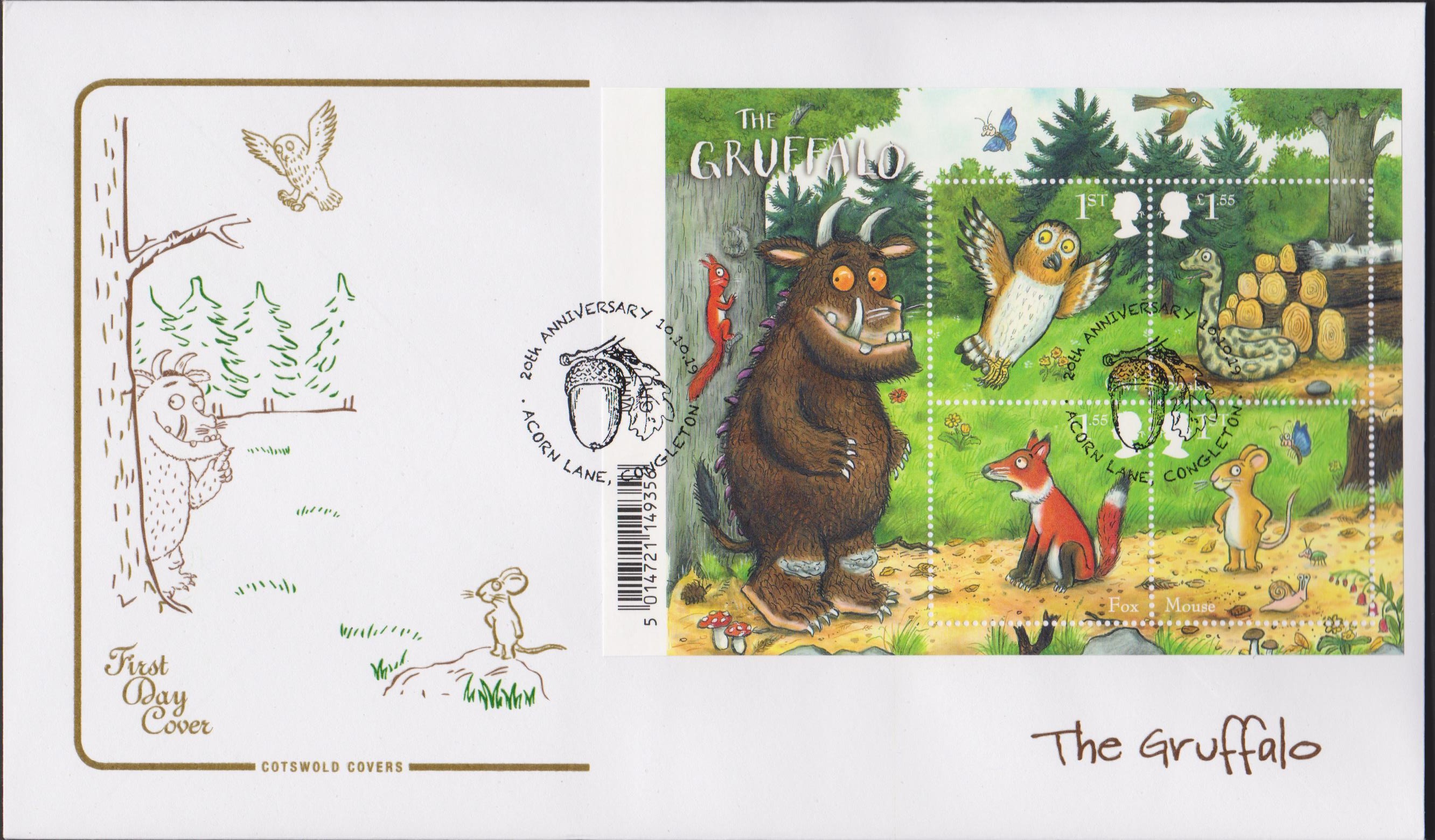 2019 FDC -Gruffalo Mini Sheet FDC Acorn Lane, Congleton Postmark - Click Image to Close