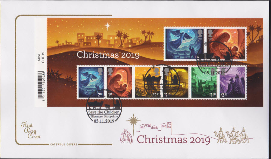 2019 FDC - Cotswold Christmas Mini Sheet Set FDC Angel,London N1 Postmark - Click Image to Close