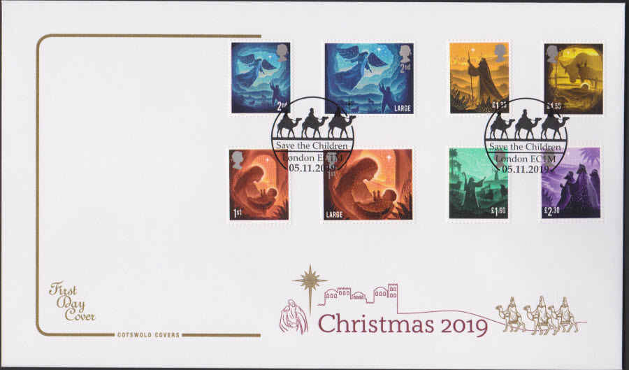 2019 FDC -Cotswold Christmas Set FDC Save the Children London EC1M Postmark - Click Image to Close