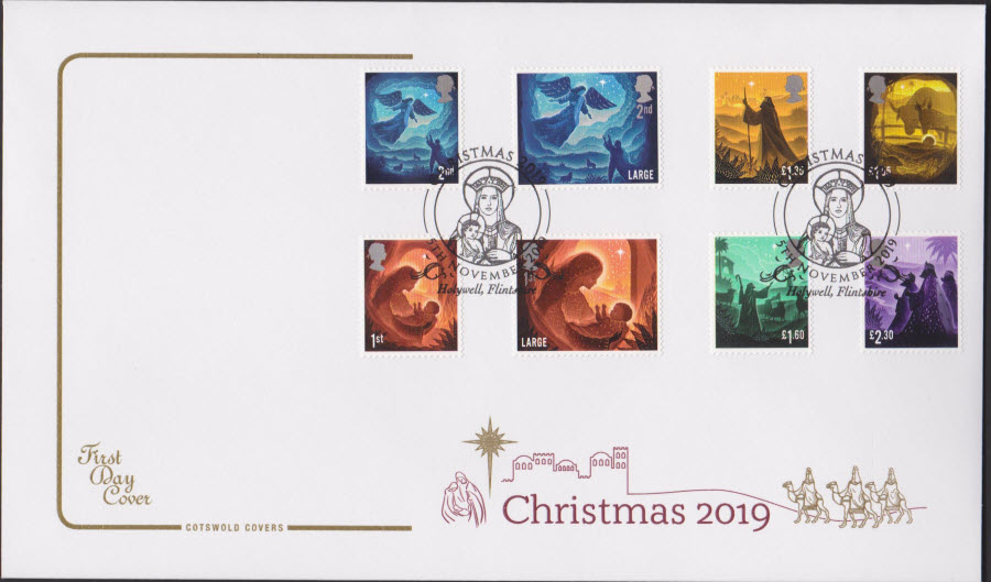 2019 FDC -Cotswold Christmas Set FDC Holywell,Flintshire , Postmark