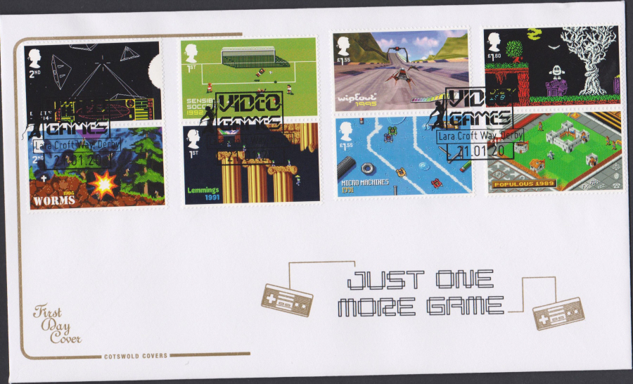 2020 Cotswold FDC - Video Games SET- Lara Croft Way,Derby Square Postmark