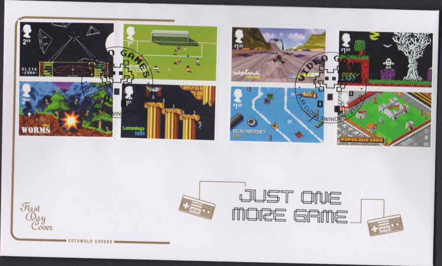 2020 Cotswold FDC - Video Games SET- Play Close,Swindon Postmark - Click Image to Close