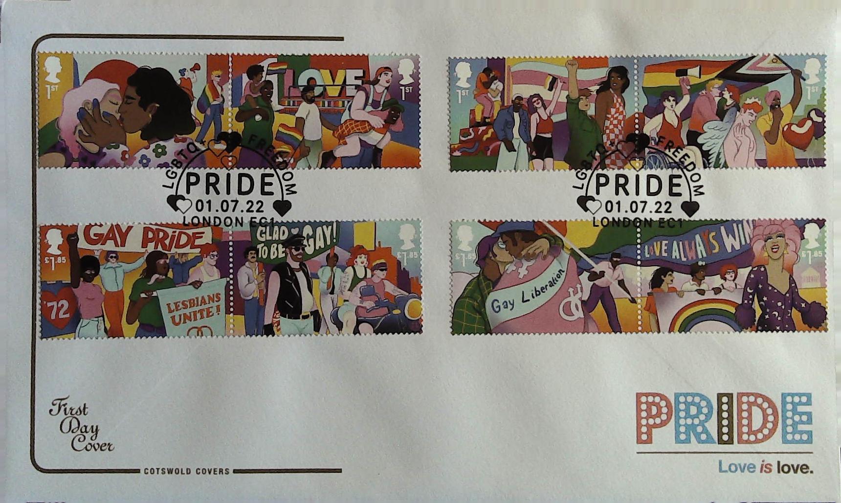 2022 PRIDE - COTSWOLD FDC - LGBTQ FREEDOM LONDON EC1 Postmark