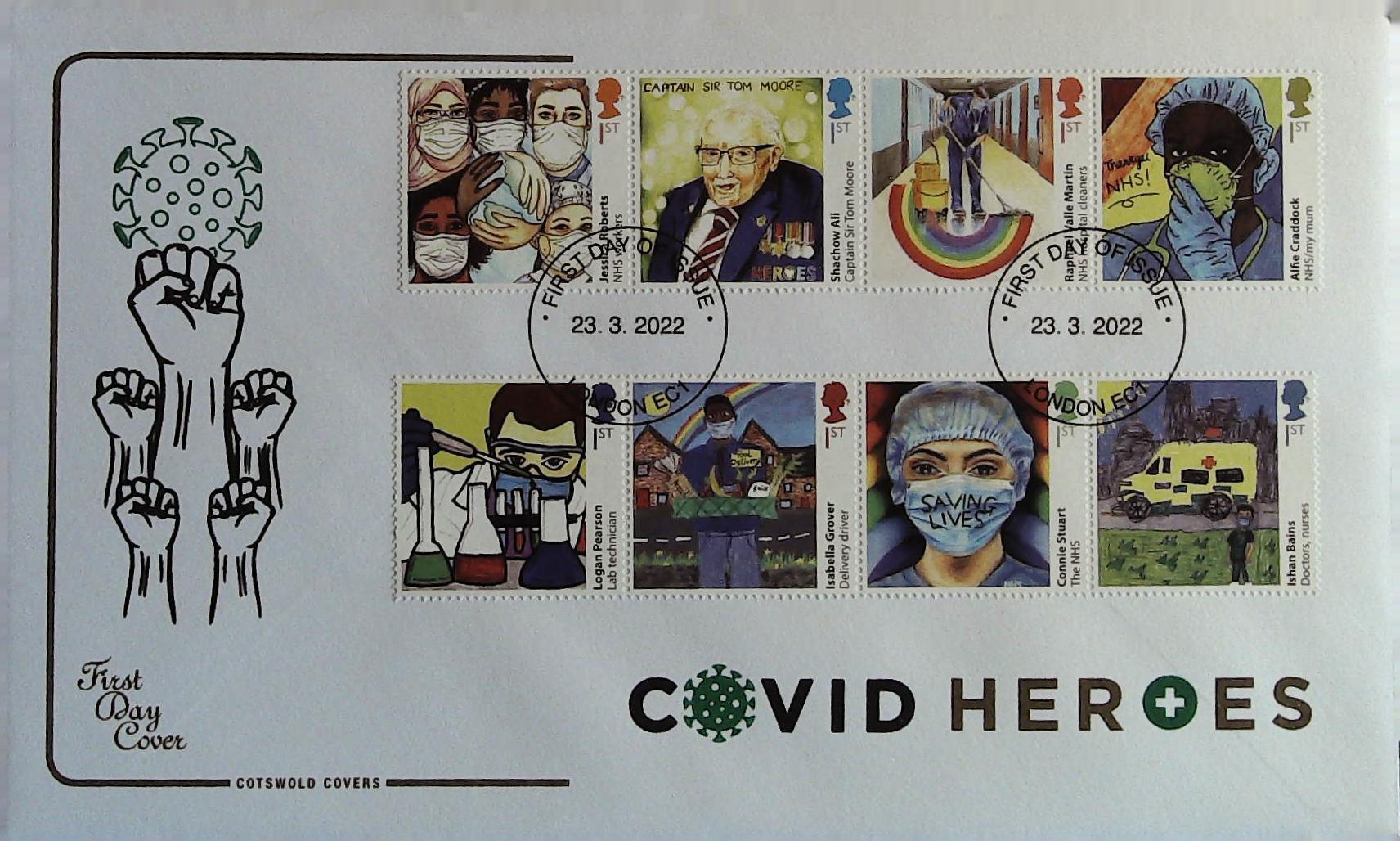 2022 COVID HEROES - COTSWOLD FDC -FIRST DAY OF ISSUE LONDON EC1 NON PICTORIAL POSTMARK