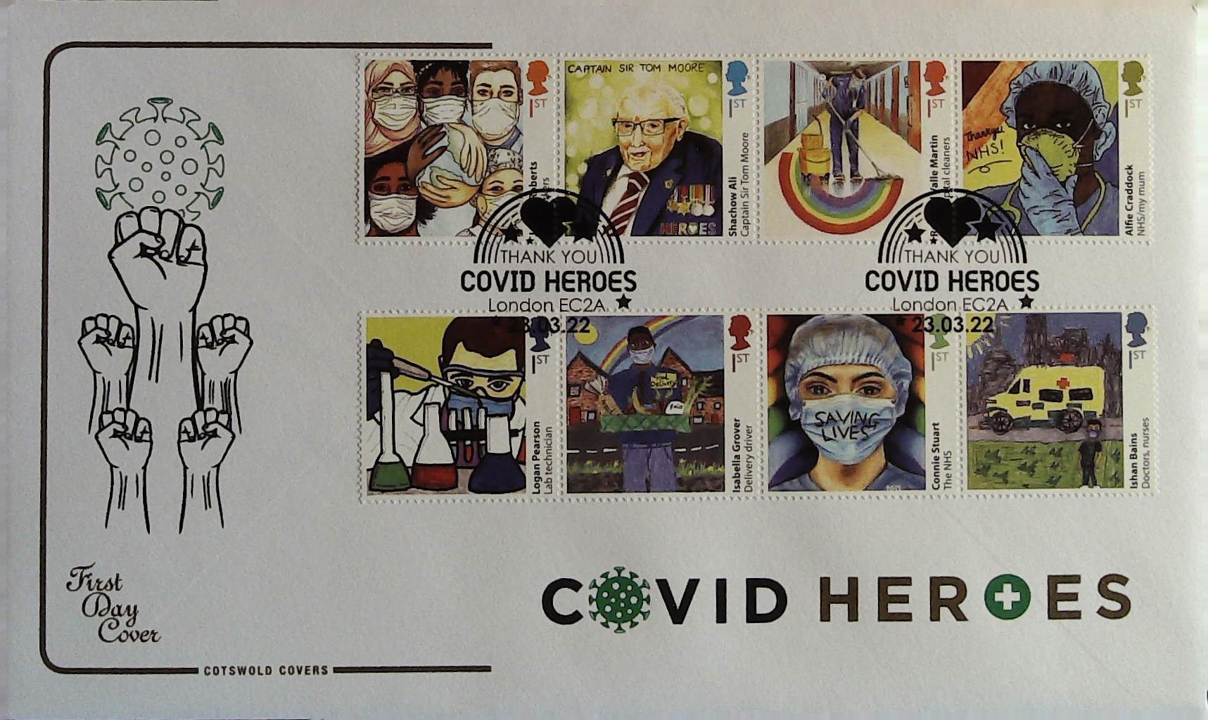 2022 COVID HEROES - COTSWOLD FDC -COVID HEROES LONDON EC2A POSTMARK