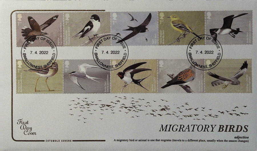 2022 Migratory Birds COTSWOLD FDC - F D I Swalloenest, Sheffield Non Pictorial Postmark